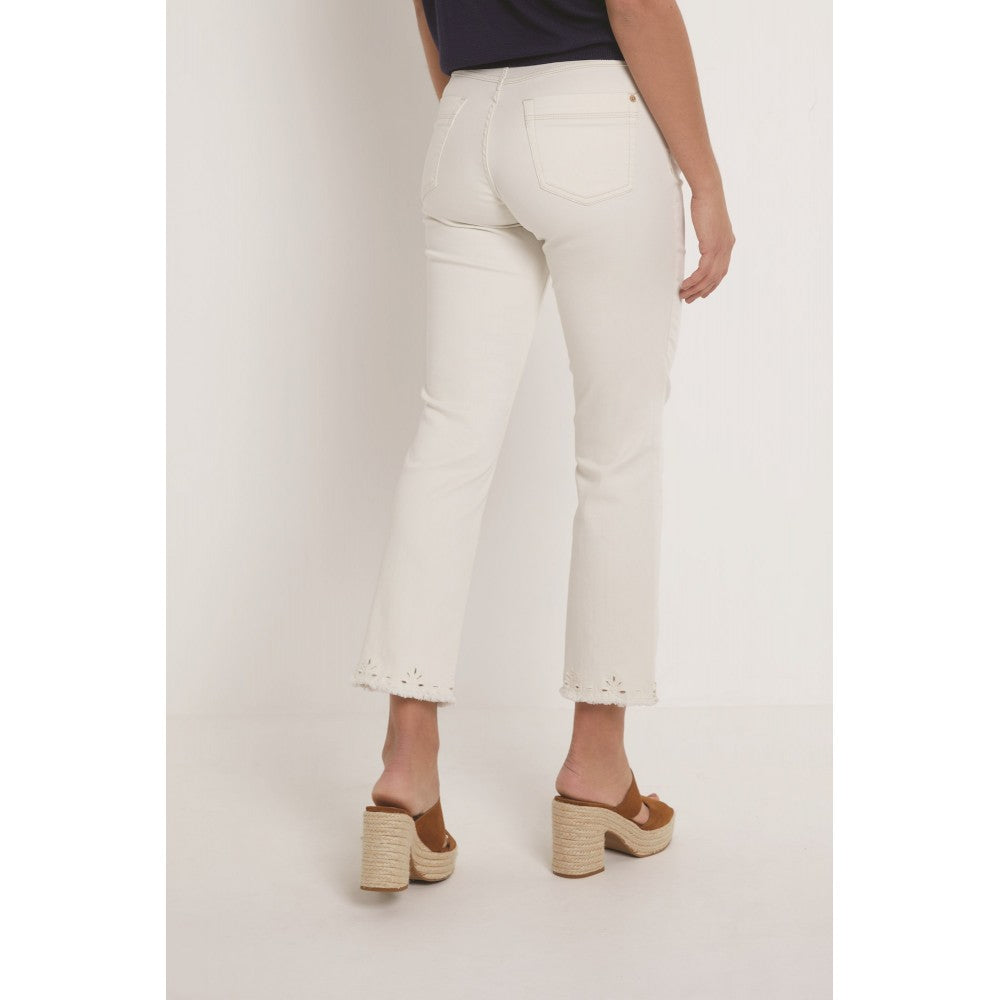 Kim Ajour Color Denim Broek in Off White – Trendy en comfortabele joggers voor een stijlvolle uitstraling