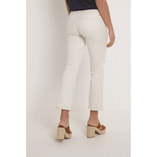 Kim Ajour Color Denim Broek in Off White – Trendy en comfortabele joggers voor een stijlvolle uitstraling