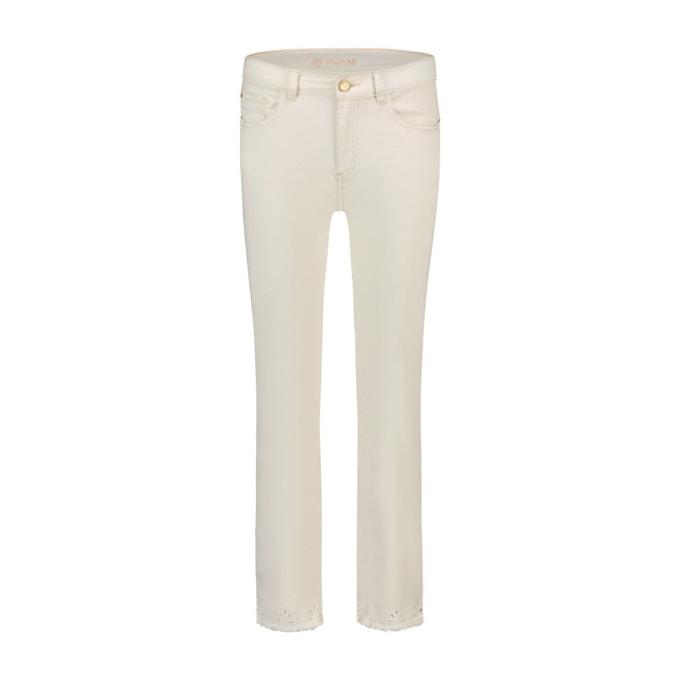Kim Ajour Color Denim Broek in Off White – Trendy en comfortabele joggers voor een stijlvolle uitstraling