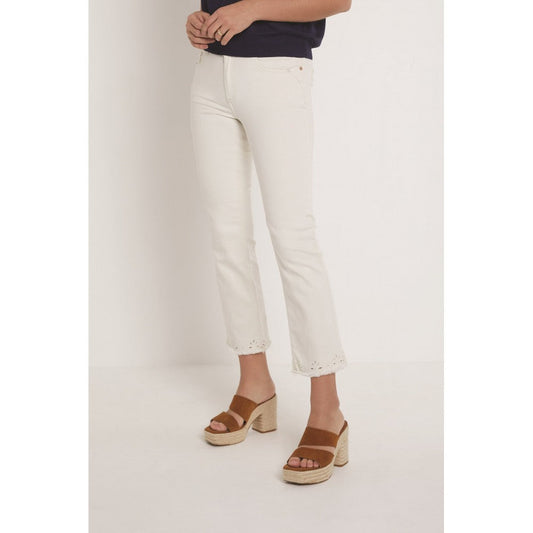 Kim Ajour Color Denim Broek in Off White – Trendy en comfortabele joggers voor een stijlvolle uitstraling
